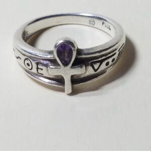 .925 Sterling Silver Egyptian Ankh Ring with Amethyst ~ Symbol of Life